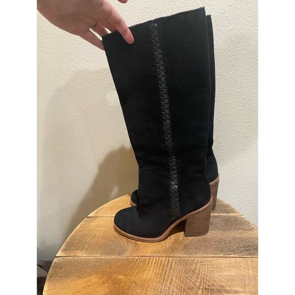 UGG Maeve Black Leather Knee High Suede Boots size 7.5 - Picture 2 of 8